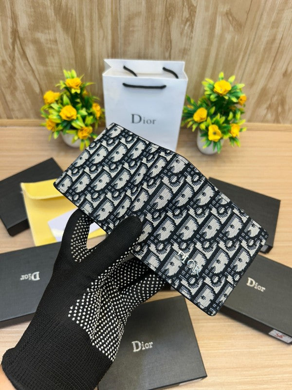Dior Oblique Jacquard Bifold Wallet – Classic Navy & Beige