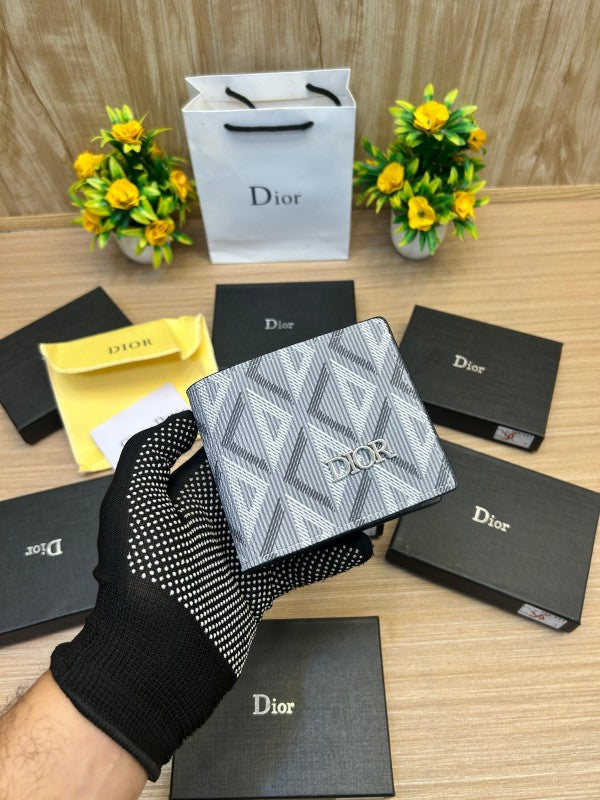 Dior Geometric Print Bifold Wallet – Silver Grey Edition
