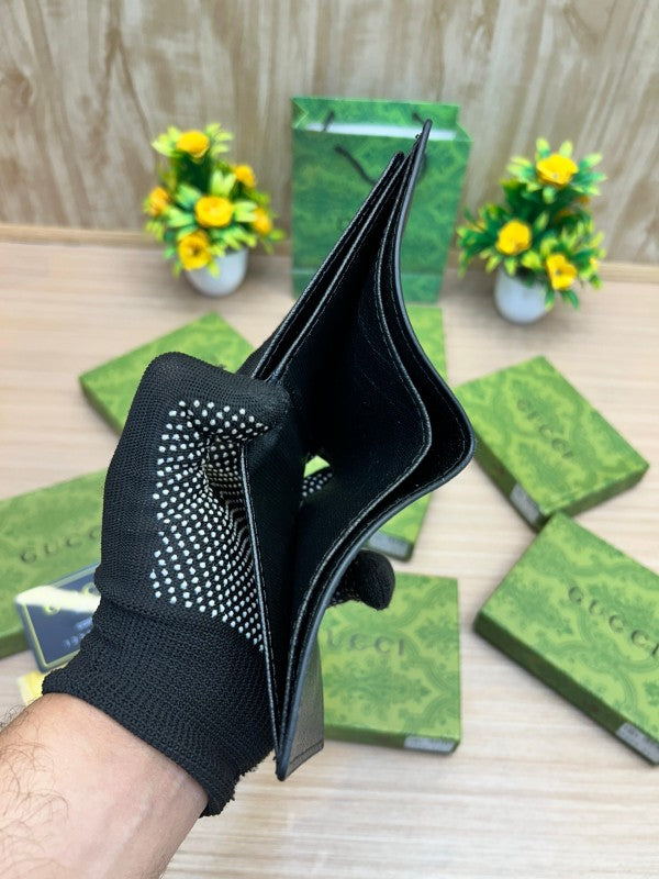 Gucci Black Leather Wallet with Gold Bee Emblem