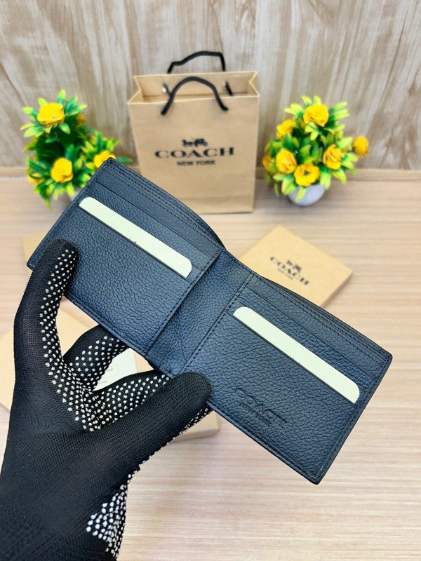 Coach Men's 3-in-1 Wallet in Signature Canvas with Varsity Stripe, Black