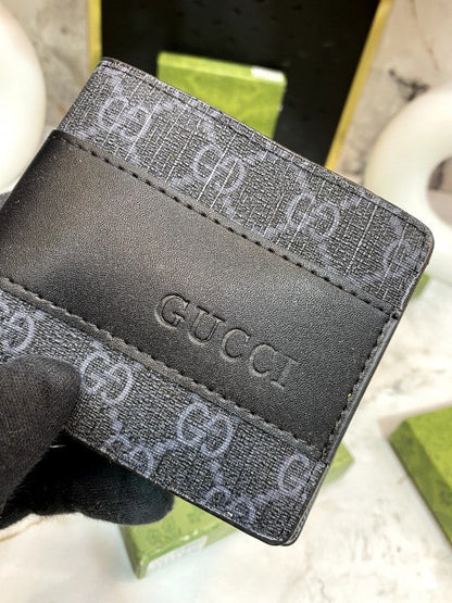 Gucci GG Supreme Black Bi-Fold Wallet with Leather Trim