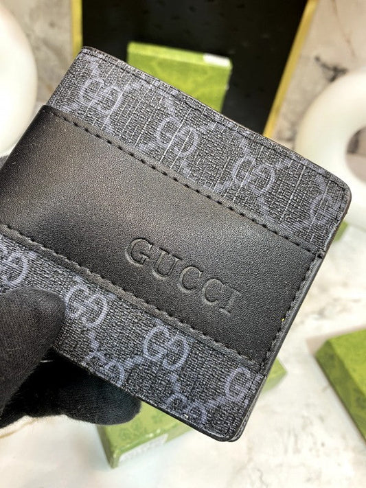Gucci GG Supreme Black Bi-Fold Wallet with Leather Trim