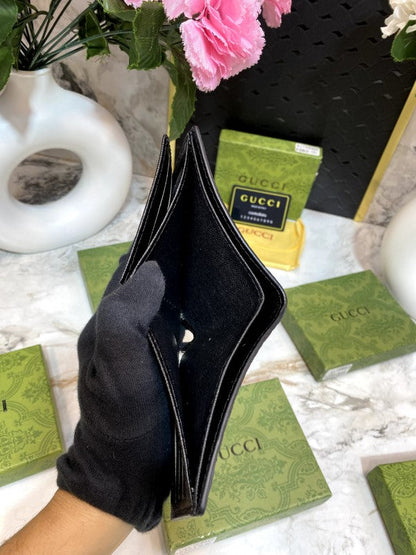 Gucci GG Supreme Black Bi-Fold Wallet with Leather Trim