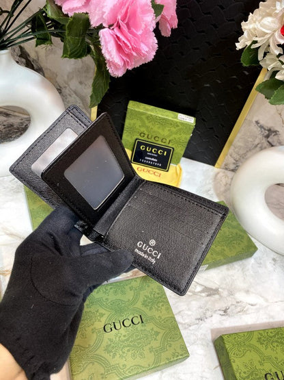 Gucci GG Supreme Black Bi-Fold Wallet with Leather Trim
