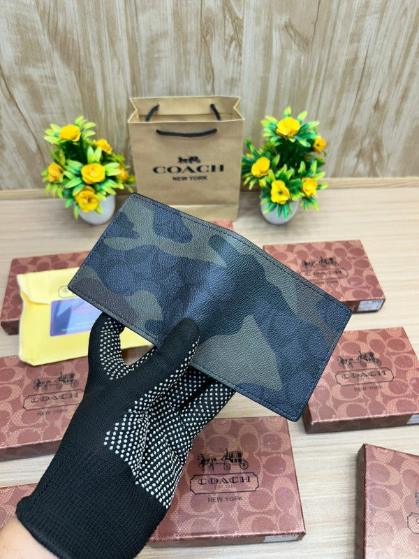 Coach Camo Print Leather Bifold Wallet – Forest Green