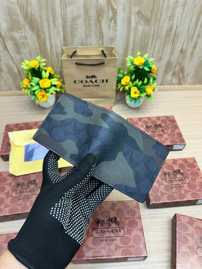 Coach Camo Print Leather Bifold Wallet – Forest Green