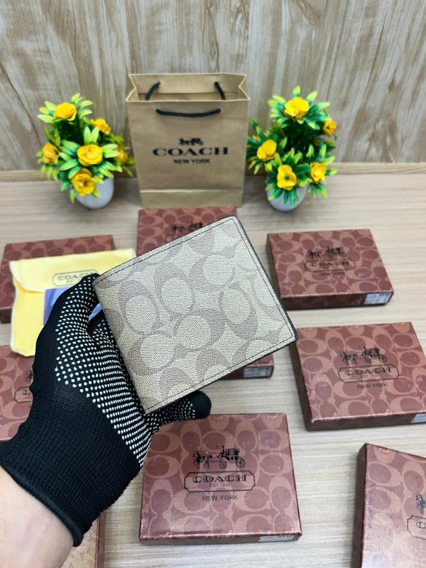 Coach Signature Canvas Bifold Wallet – Khaki Saddle