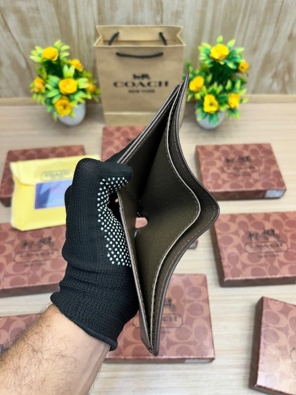 Coach Signature Canvas Bifold Wallet – Khaki Saddle