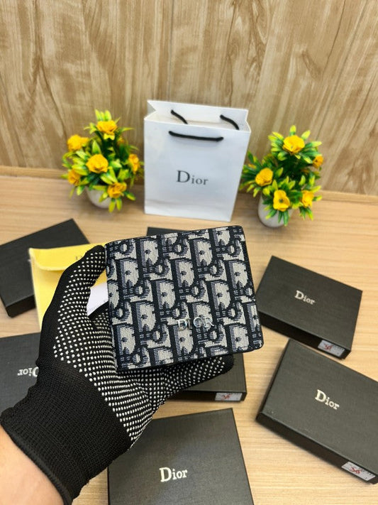 Dior Oblique Jacquard Bifold Wallet – Classic Navy & Beige
