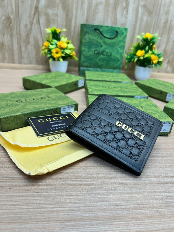Gucci Embossed GG Leather Bifold Wallet – Gold Logo Edition