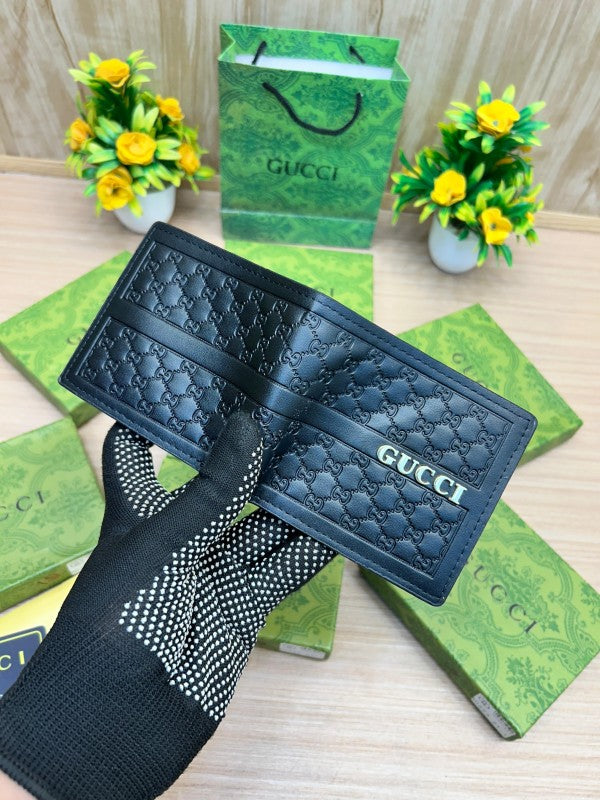 Gucci Embossed GG Leather Bifold Wallet – Gold Logo Edition