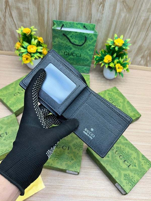 Gucci Embossed GG Leather Bifold Wallet – Gold Logo Edition