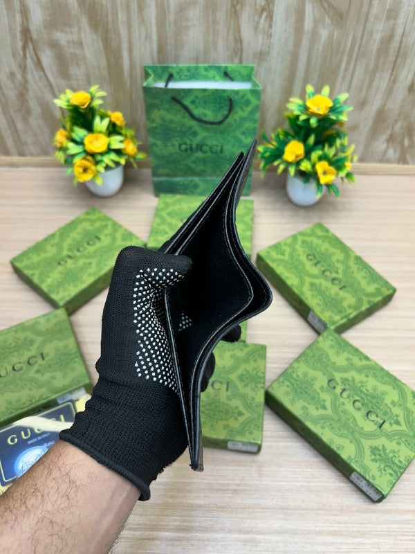 Gucci Embossed GG Leather Bifold Wallet – Gold Logo Edition