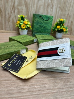 Gucci Beige & White GG Supreme Stripe Wallet