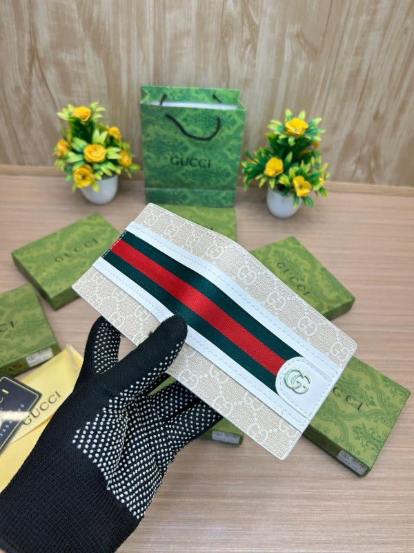 Gucci Beige & White GG Supreme Stripe Wallet