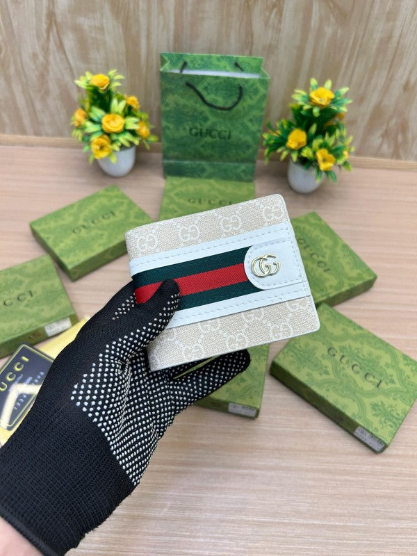 Gucci Beige & White GG Supreme Stripe Wallet