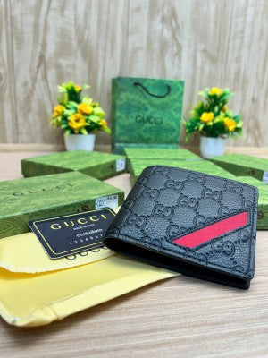 Gucci Black GG Embossed Wallet with Red Diagonal Stripe