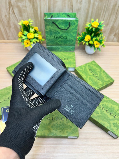 Gucci Black GG Embossed Wallet with Red Diagonal Stripe