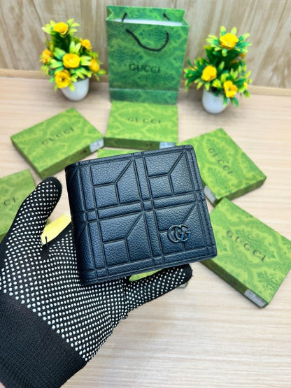 Gucci Embossed Geometric Leather Wallet – Black with Silver GG Logo
