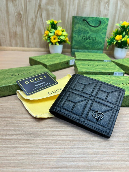 Gucci Embossed Geometric Leather Wallet – Black with Silver GG Logo