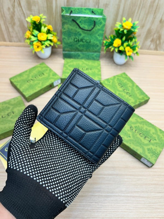 Gucci Embossed Geometric Leather Wallet – Black with Silver GG Logo
