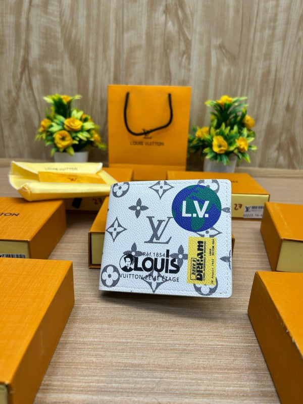 Louis Vuitton Monogram Printed Bi-Fold Wallet – “LV Globe” Edition (White Canvas)