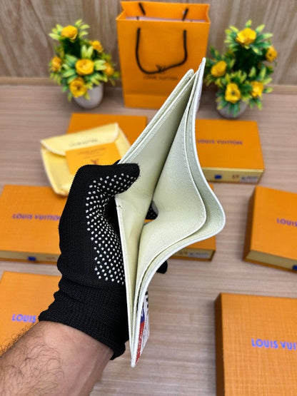 Louis Vuitton Monogram Printed Bi-Fold Wallet – “LV Globe” Edition (White Canvas)