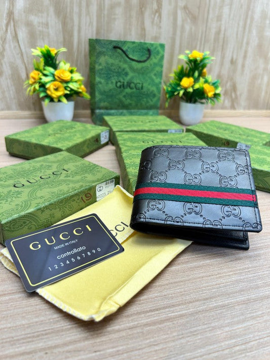 Gucci GG Black Leather Wallet with Web Stripe