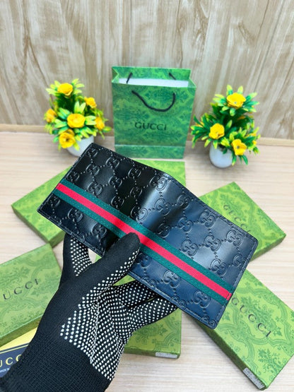 Gucci GG Black Leather Wallet with Web Stripe
