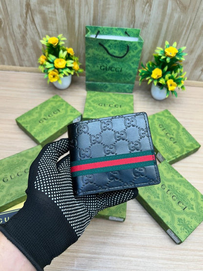 Gucci GG Black Leather Wallet with Web Stripe