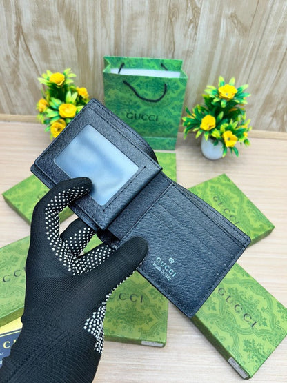 Gucci GG Black Leather Wallet with Web Stripe