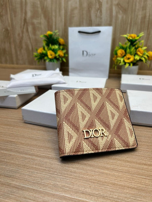 Dior Beige & Brown Geometric Canvas Bifold Wallet
