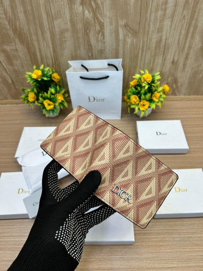 Dior Beige & Brown Geometric Canvas Bifold Wallet