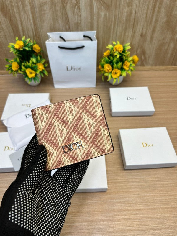 Dior Beige & Brown Geometric Canvas Bifold Wallet