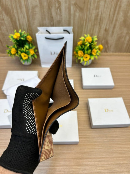 Dior Beige & Brown Geometric Canvas Bifold Wallet