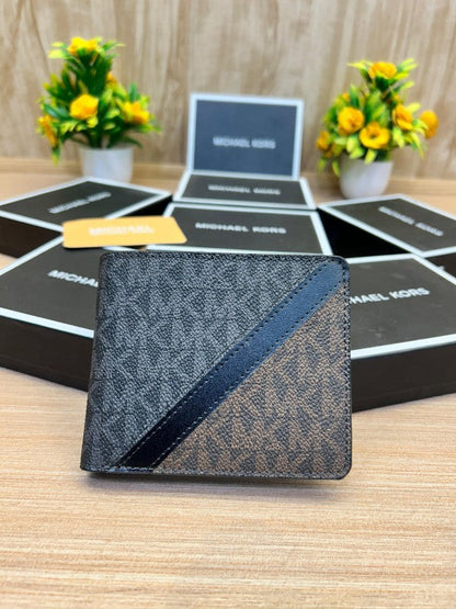 MICHAEL KORS Rivington Striped Logo Billfold Wallet With Coin Pouch - Pale black