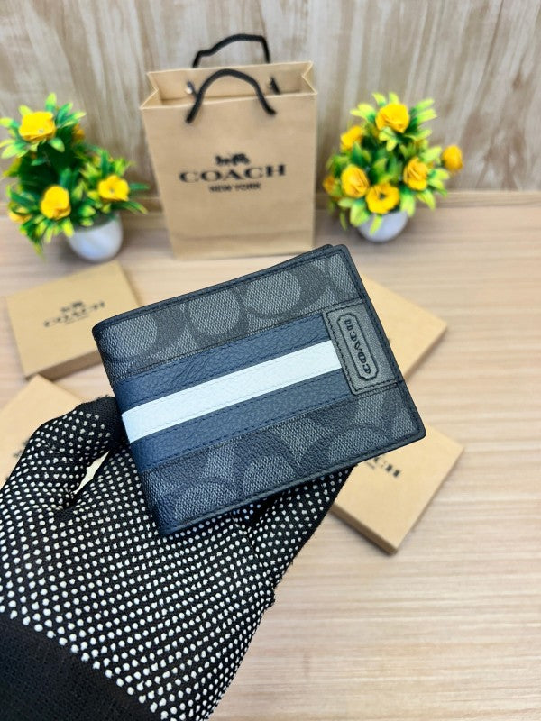 Coach Men's 3-in-1 Wallet in Signature Canvas with Varsity Stripe, Black