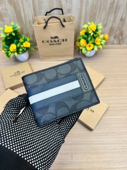 Coach Men's 3-in-1 Wallet in Signature Canvas with Varsity Stripe, Black