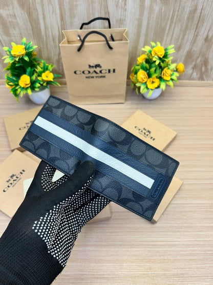 Coach Men's 3-in-1 Wallet in Signature Canvas with Varsity Stripe, Black