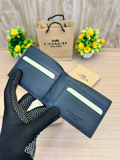 Coach Men's 3-in-1 Wallet in Signature Canvas with Varsity Stripe, Black